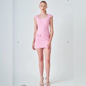 NWT- Endless Rose TWEED CAP SLEEVE MINI DRESS, Pink, size Large